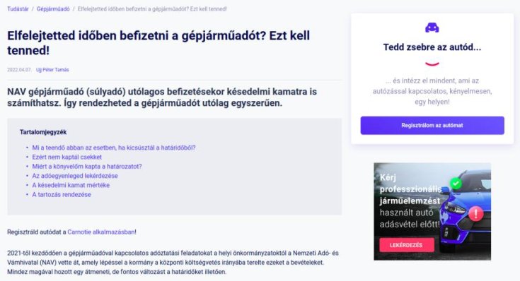 Carnotie Autós tudástár cikk tartalomjegyzék