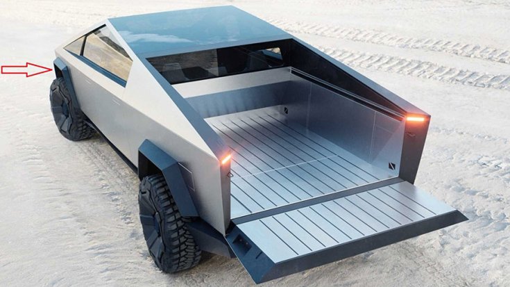 A Tesla Cybertruck hátulról fotózva nyitott platóval