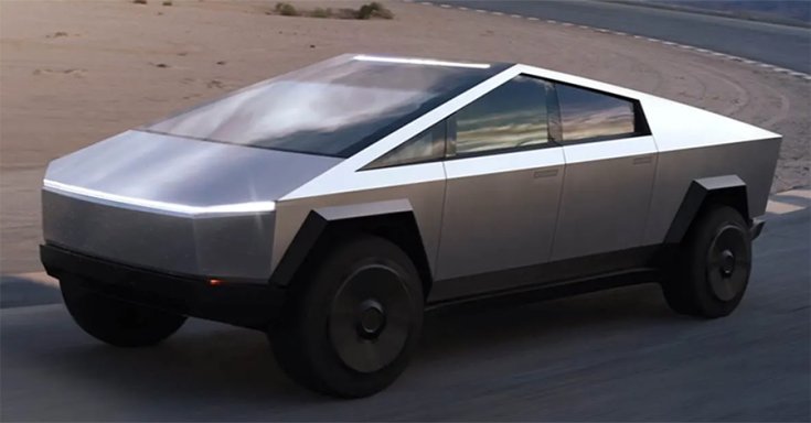A Tesla Cybertruck menet közben