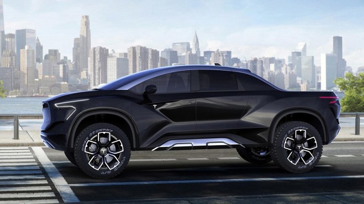 Tesla pickup oldalról