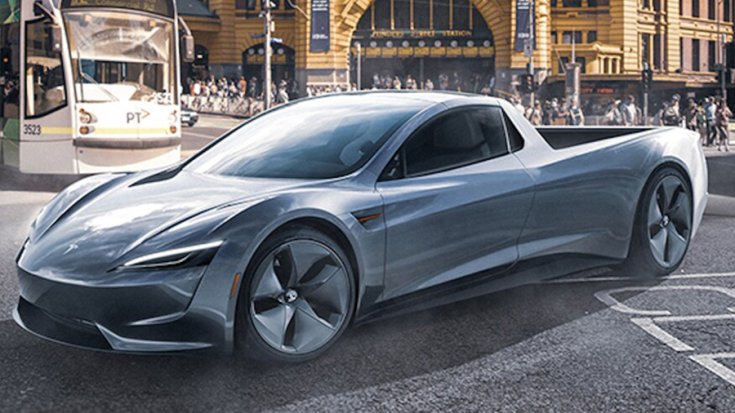 Az új Tesla Roadster alapjain nyugvó kisteherautó renderelt rajza