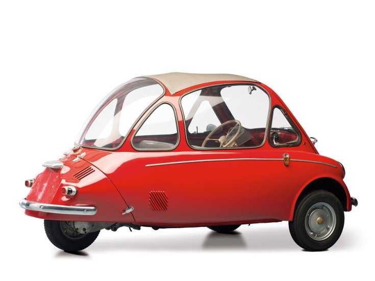 1962 Trojan 200, mikroautó, buborékautó, piros, hátulnézet, oldalnézet, jobbról