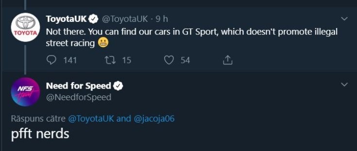 Toyota tweet Need For Speed válasz