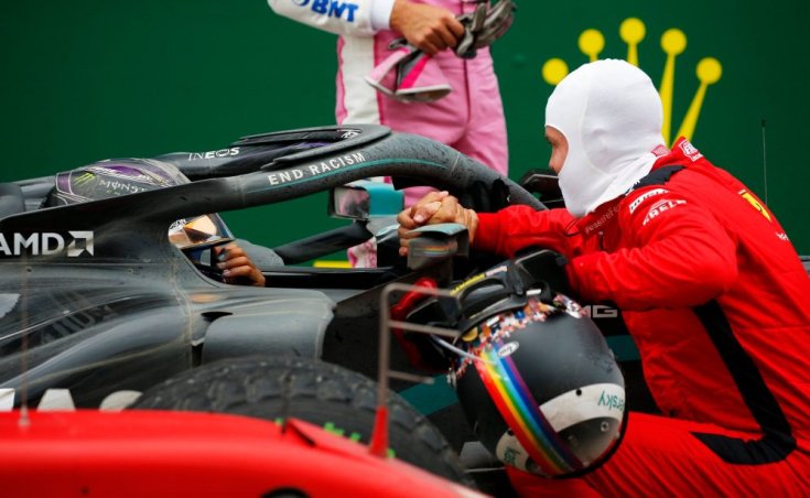Lewis Hamilton a Mercedesben, Sebastian Vettel gratulál neki