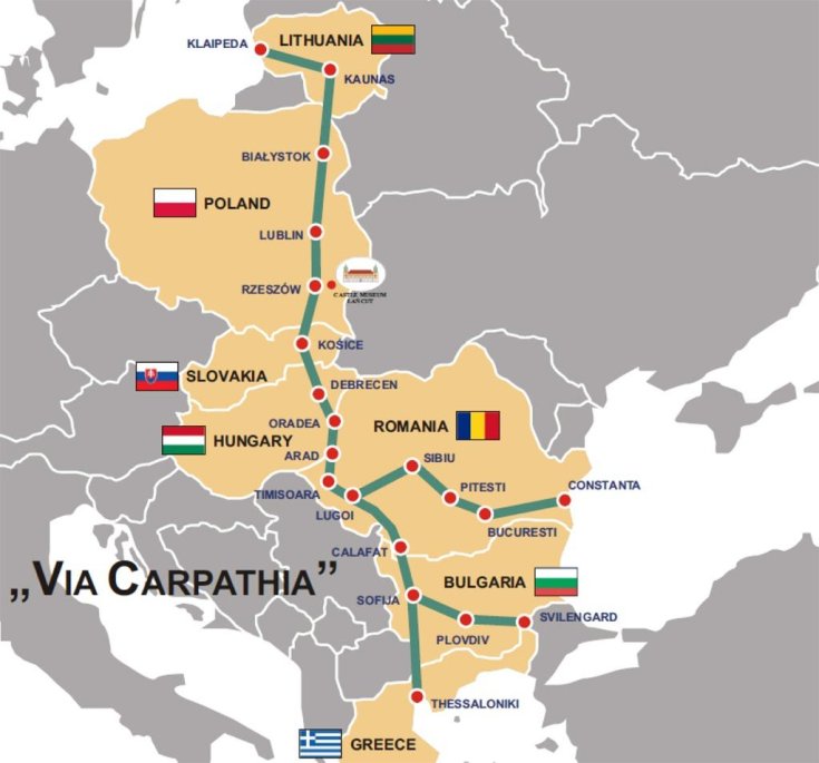 A Via Kárpátia tervezett útvonala