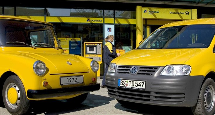 1964 Volkswagen Typ 147 Fridon, sárga postakocsi és Volkswagen Caddy, sárga postakocsi