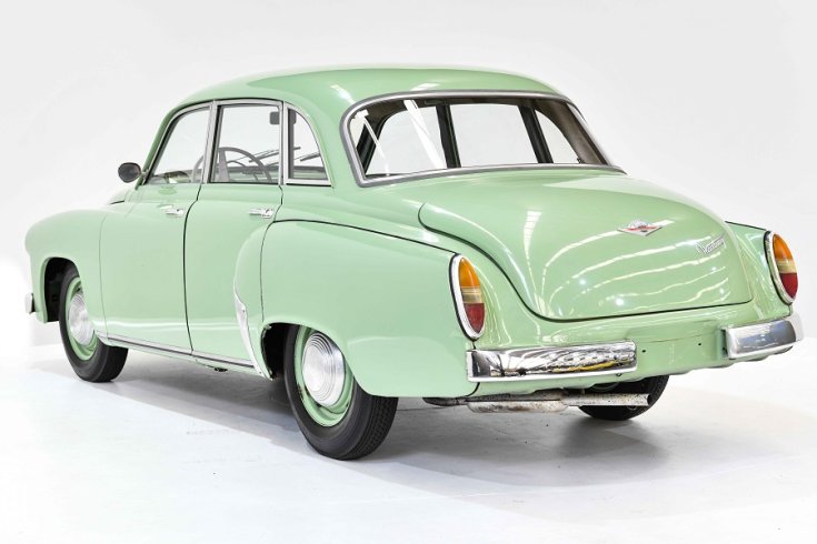 Wartburg 311, almazöld, oldalnézet, hátulnézet, balról