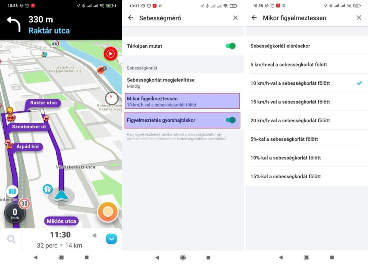 Waze egyedi sebességhatár-átlépés figyelmeztetés